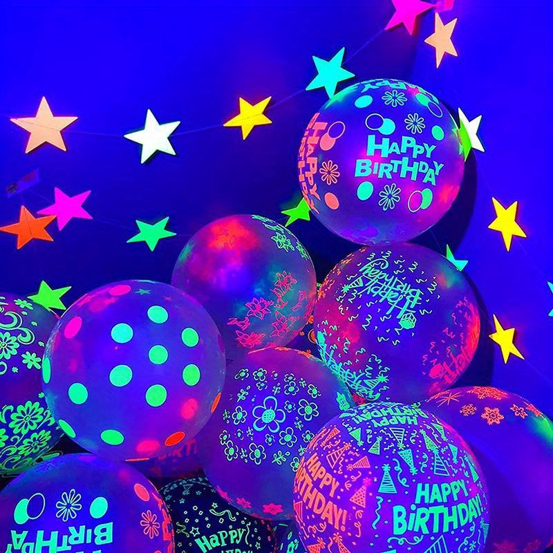 Uv Neon Balloons Dot Print Balloons Glow In The Dark Uv - Temu