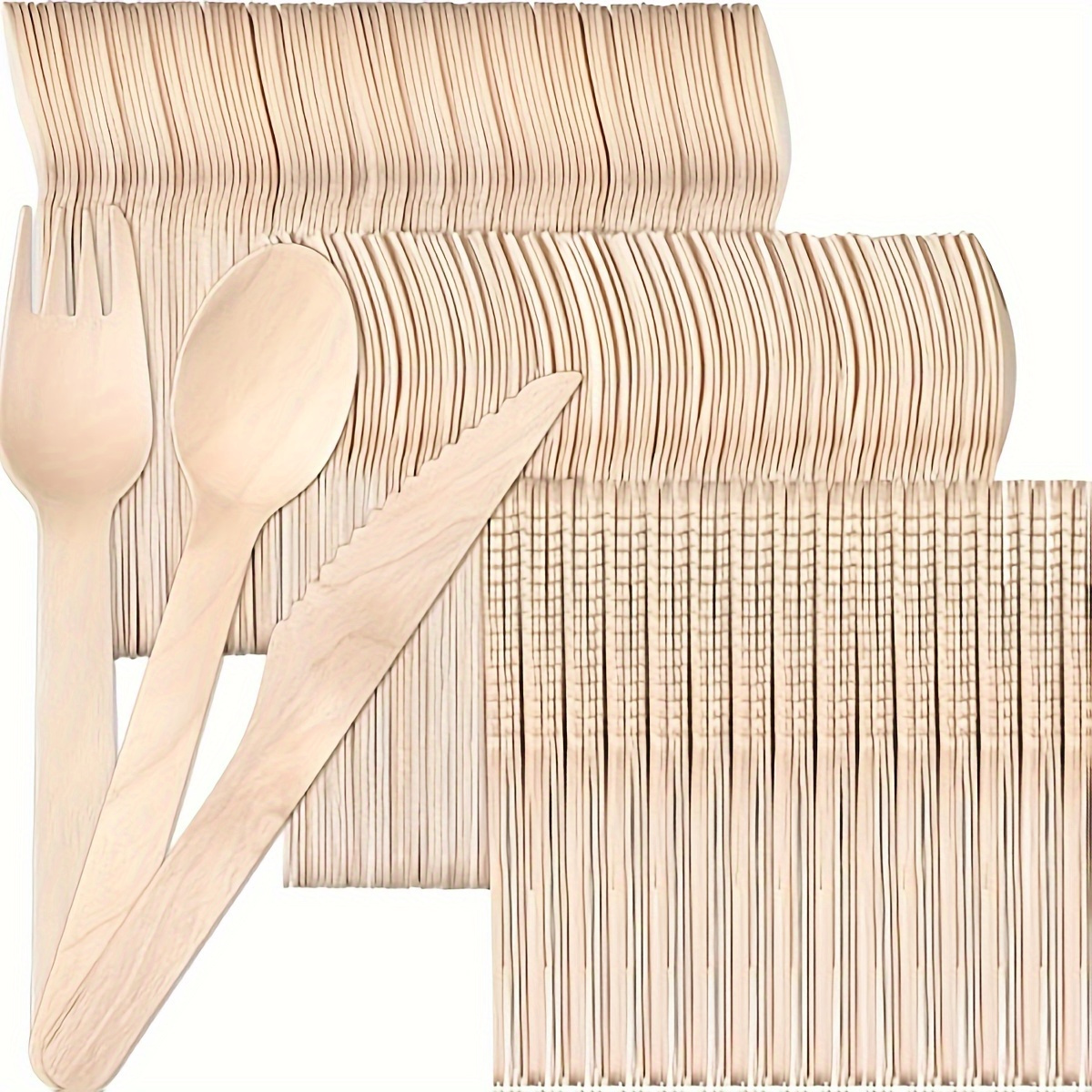 100 x 3 Couverts bois fourchettes, cuillères et couteaux
