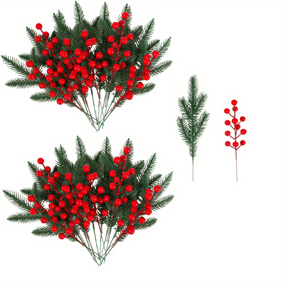 2/30Pcs Christmas Artificial Pine Needles Branches Green Fake Pine Stems  DIY Garland Home Party Decoration Xmas New Year Gifts - AliExpress