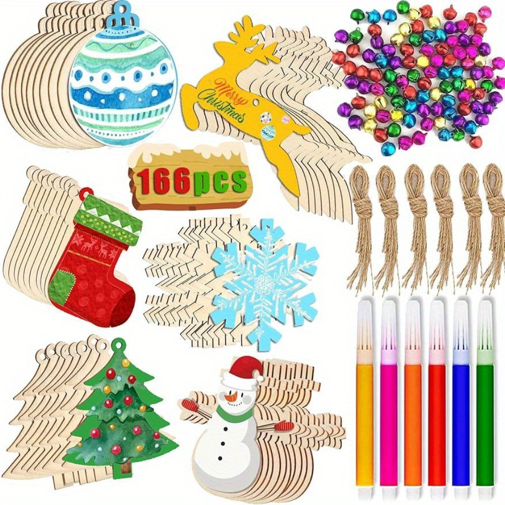 Wooden Christmas Ornaments Wooden Ornaments To Paint For Christmas Tree  Decorations Holiday Hanging Decorations, Rope And Colorful Makers - Temu  Germany