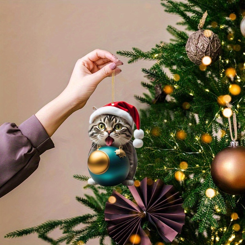1X Acryl Katze Weihnachtsbaum Ornament Auto Rückspiegel Dekoration
