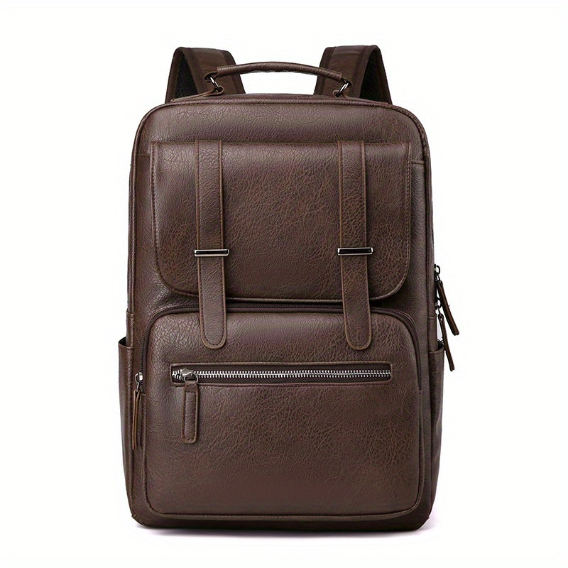 Retro Faux Leather Laptop Backpack, Large Capacity Travel Daypack, Soft  Schoolbag For School, Business Work - Temu