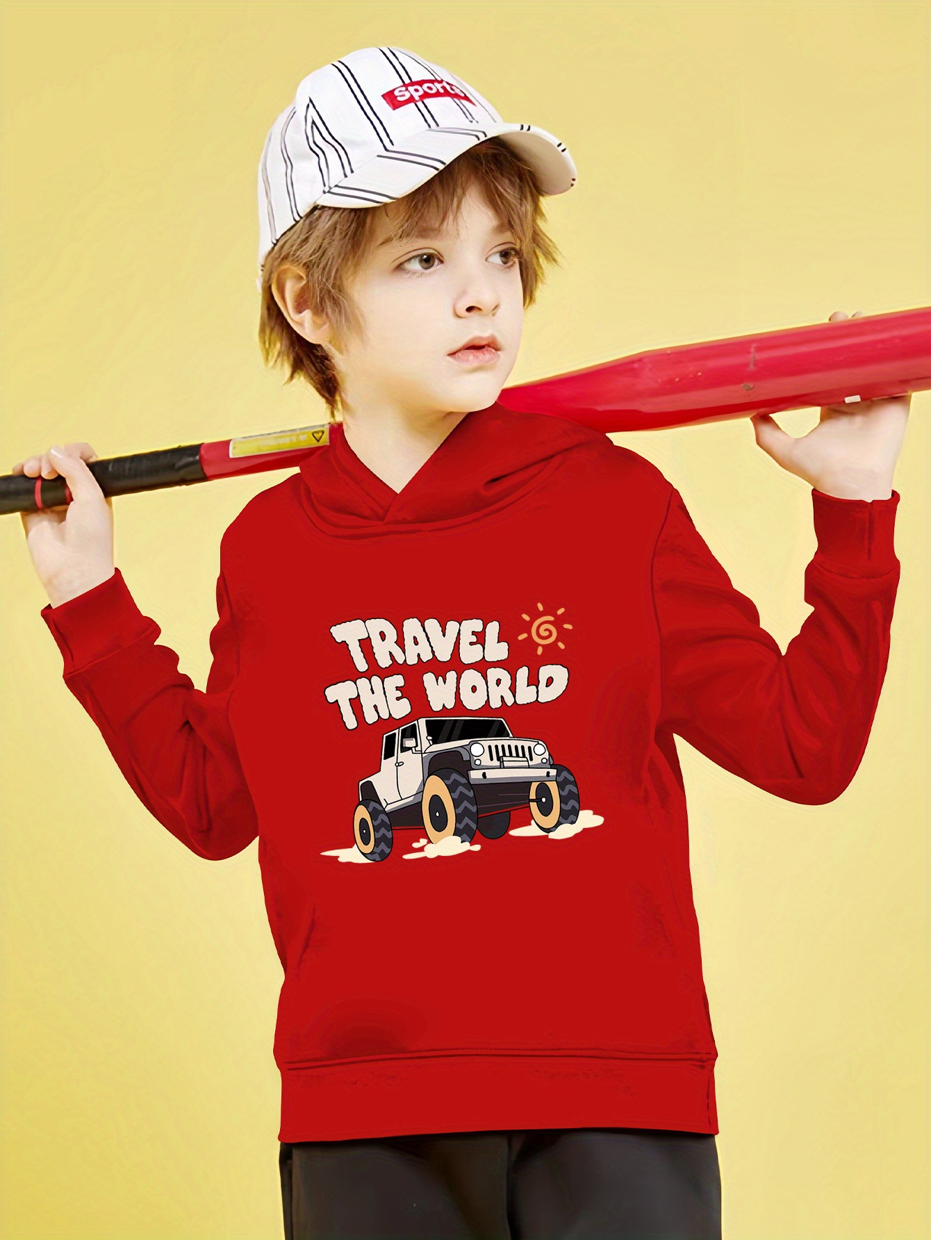 Cool road Vehicle Travel World Print Boys Casual Pullover Temu