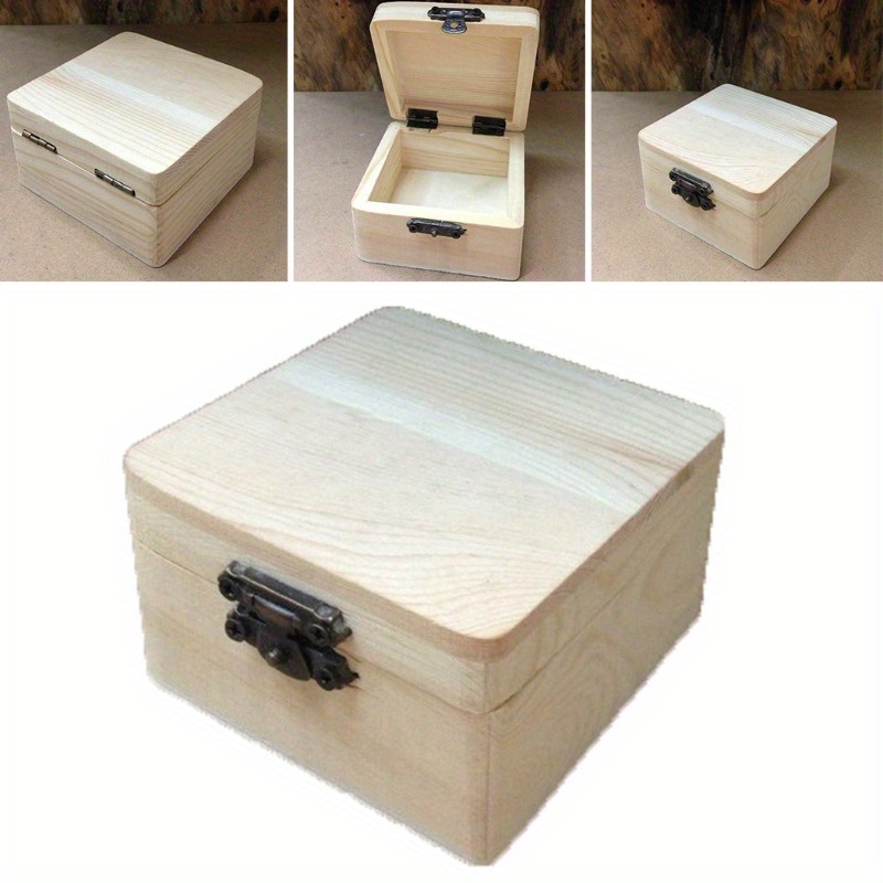 Wooden Box With Hinged Lid Wooden Rectangle Keepsake Box - Temu