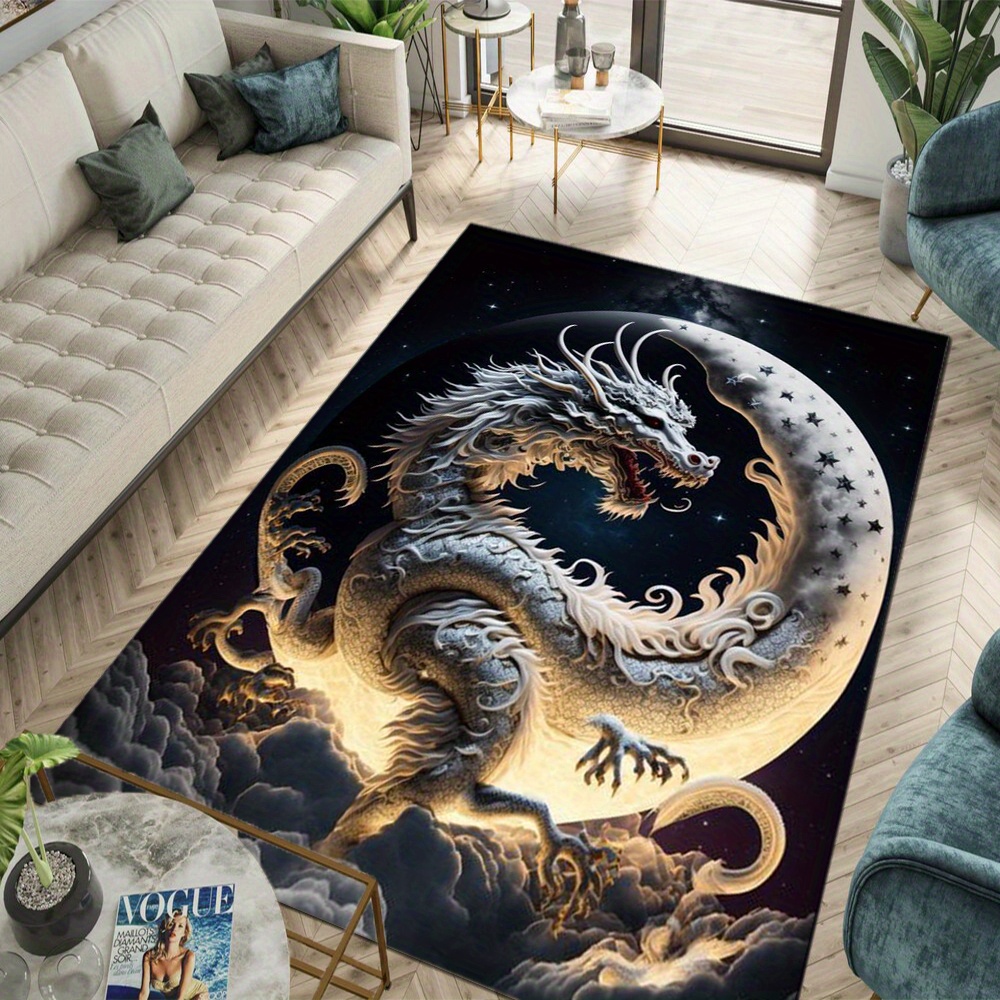 Black Dragon with Purple Rose Soft Rugs Bedroom Living Room Floor
