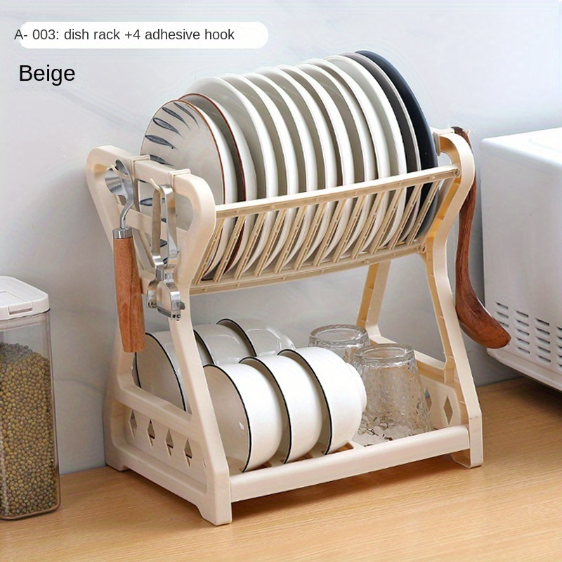 Kitchen Storage Rack Multifunctional Dish Drain Rack Kitchen Utensil Holder Plastic  Dish Drainer (Khaki) 