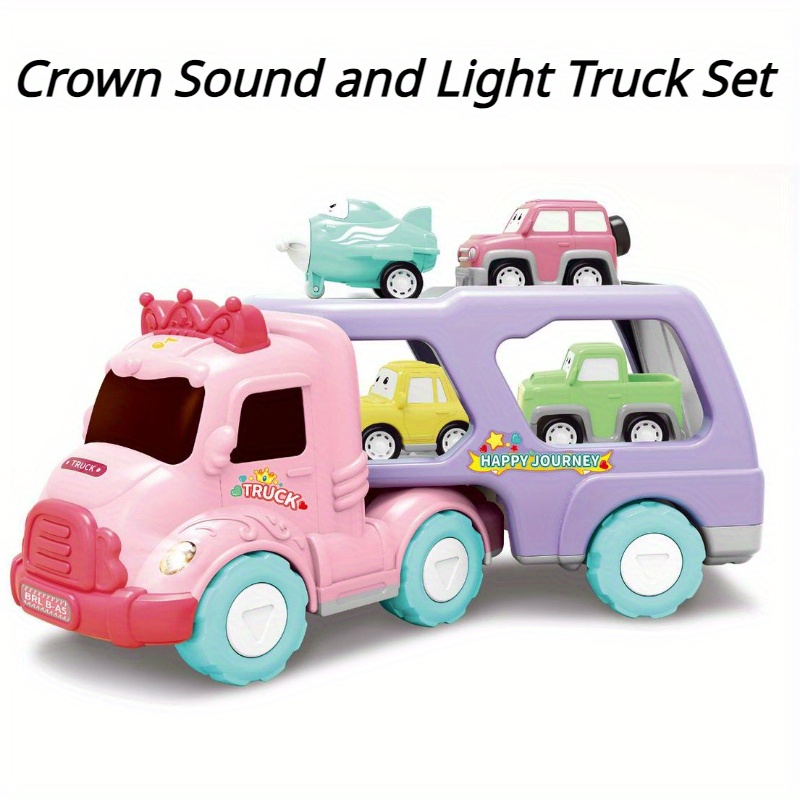 Toys For 1 2 3 Year Old Girl, 7 In 1 Toddler Girl Toys With Cute Crown, 1 2  3 Year Old Girl Gifts With Light & Music, Car Carrier Truck