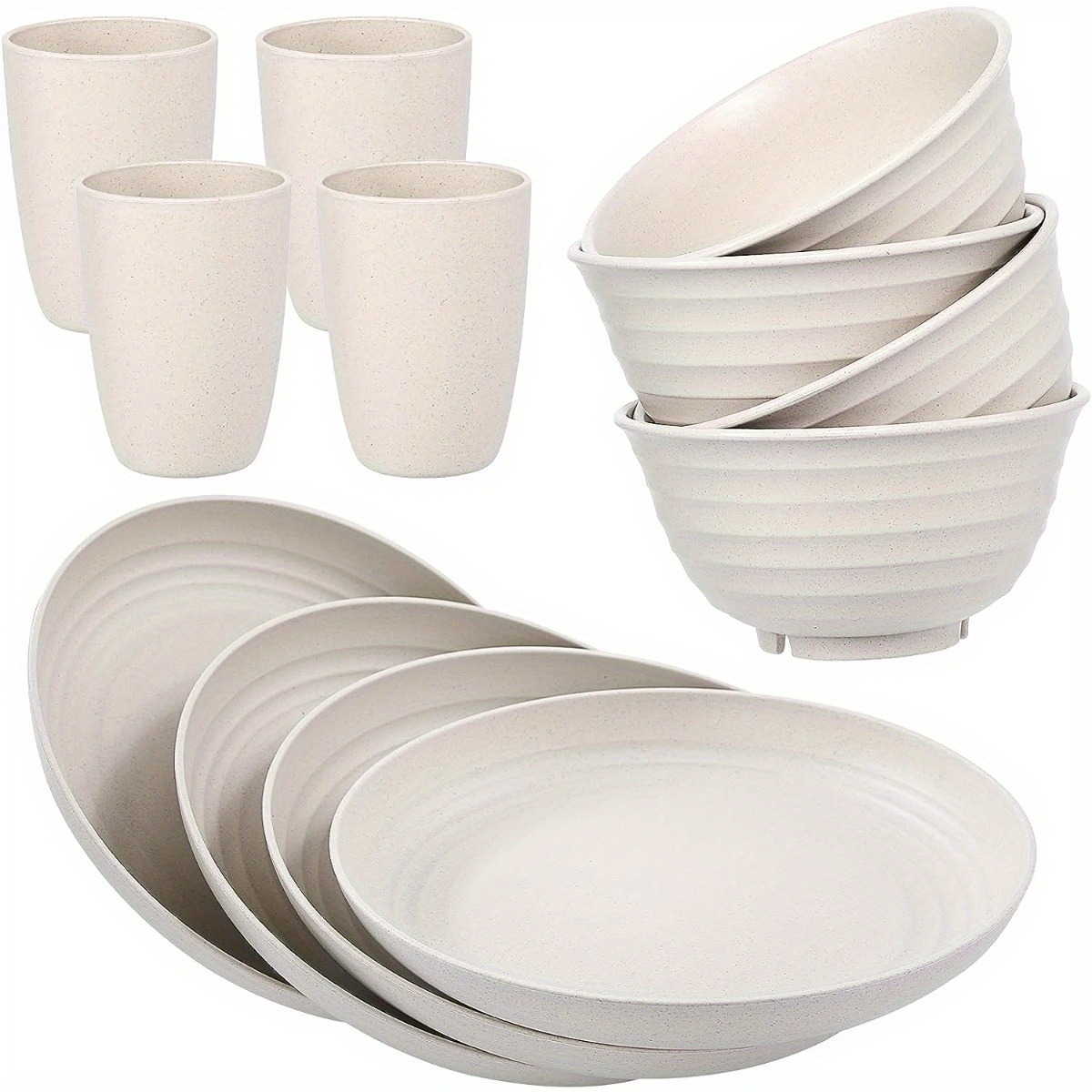 12pcs unbreakable wheat straw dinnerware sets lightweight colourful plates and bowls sets for 4 microwave dishwasher safe college dorm room essentials kitchen supplies