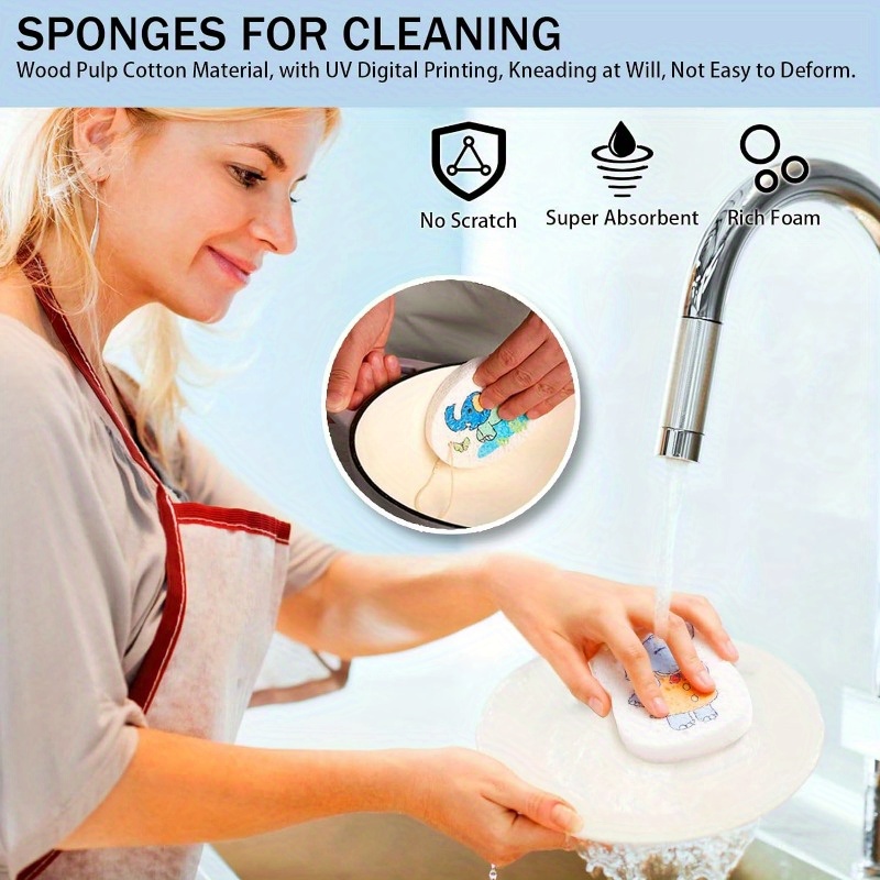 Kitchen Sponges- Compressed Cellulose Cleaning Sponges, Non-Scratch Dish Scrubber Sponge for Household,Highly Absorbent and Easy to Dry for Reuse