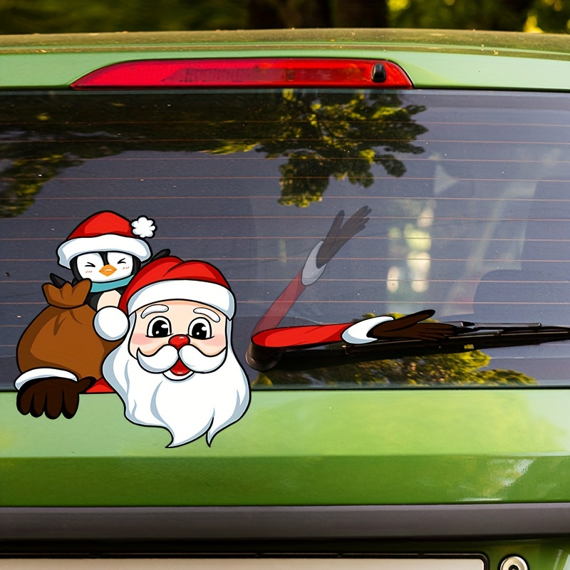 Kaufe Mode PVC Windschutzscheibe Auto Weihnachten Aufkleber Weihnachtsmann  Winken Wischer Aufkleber Heckscheibe