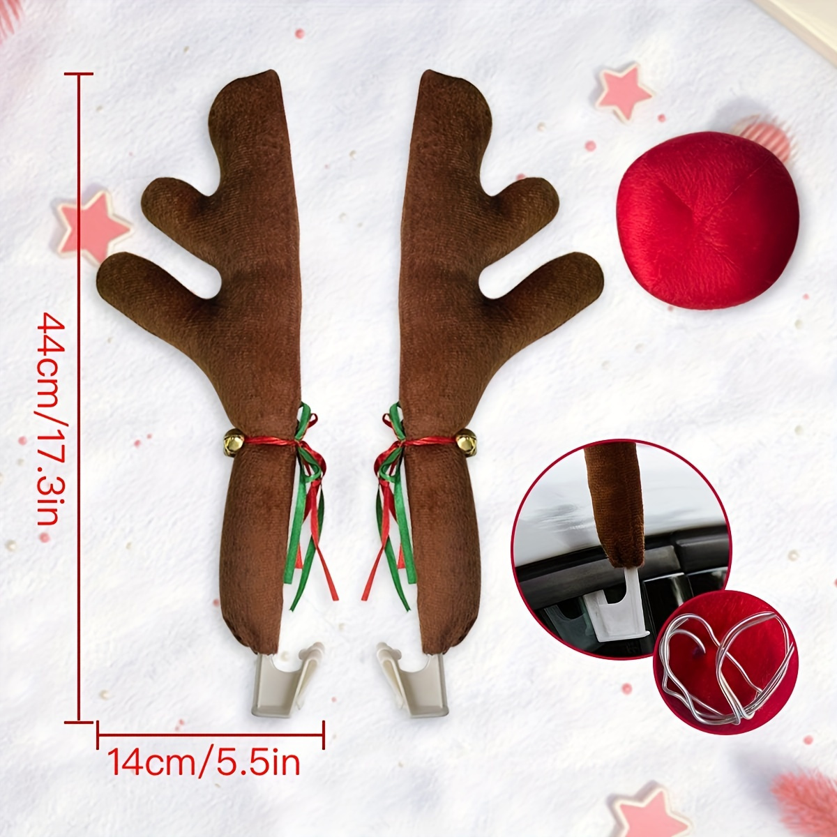 Car Reindeer Antler Decorations,Vehicle Xmas Decorations Auto Decoration  Reindeer Kit with Jingle Bells Rudolph Reindeer Red Nose and Tail for Car  Accessories Christmas Antlers 