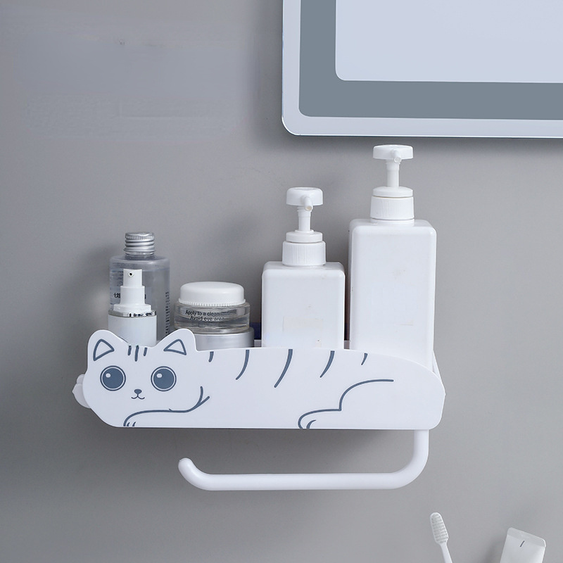 Kawaii Adhesive Soap Dish with Cat Tail Hook Soap Holder Wall
