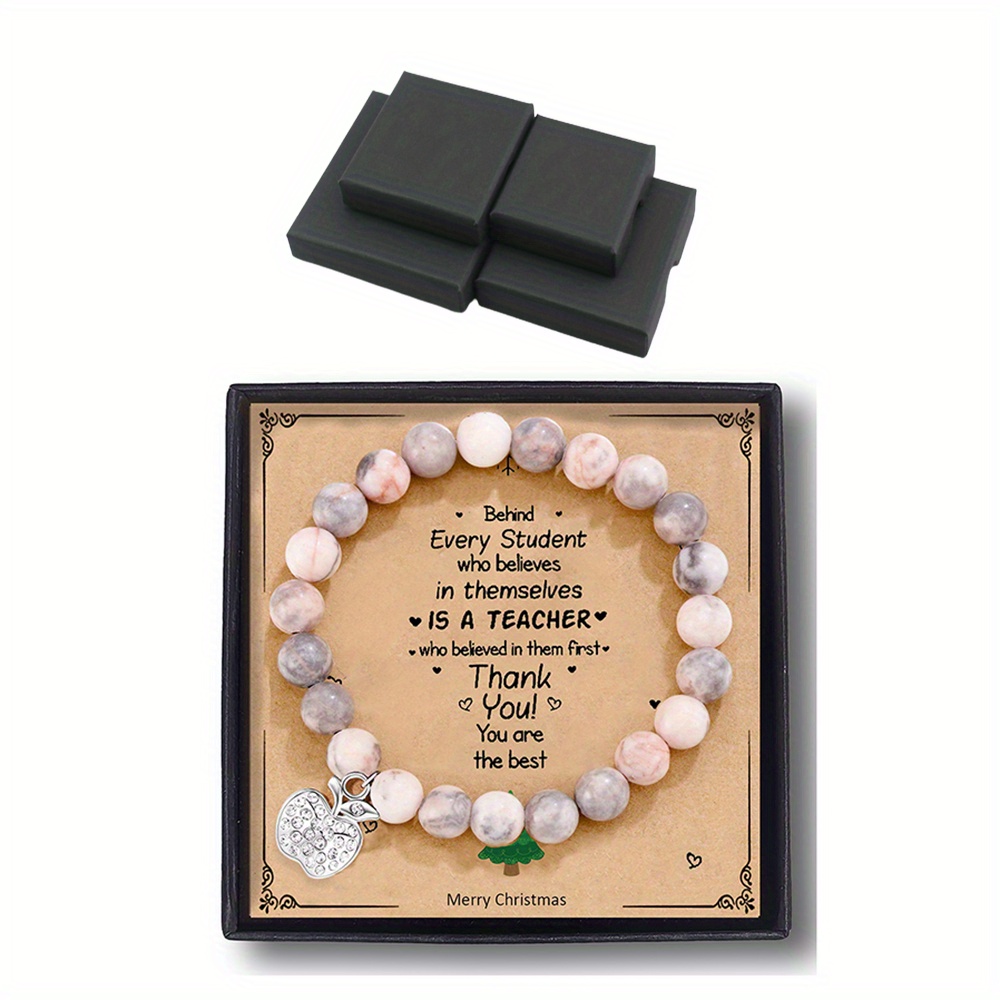 Jewelry & Card Teacher Appreciation Gifts for Women Men Natural Stone Apple  Bracelet Thank You Teacher Gifts Bulk