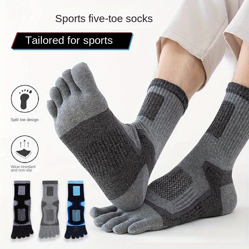 3 Pairs Finger Toe Socks for Women Men Workout Sock Cotton Non Slip Sports  Running Five Finger Toe Socks, Gray 