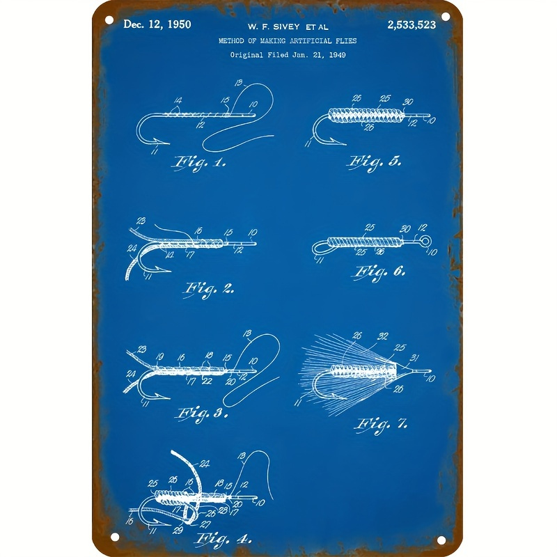 Vintage Fly Fishing Lure Patent Metal Wall Sign Metal Plaque Wall