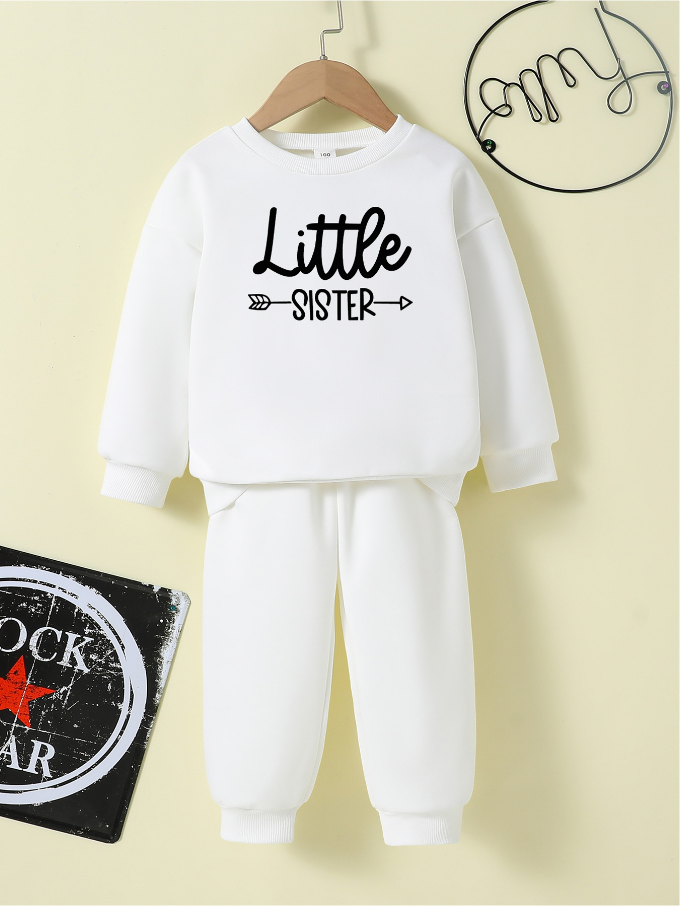 Girl's Little Sister Print Outfit Sweatshirt Sweatpants Set - Temu
