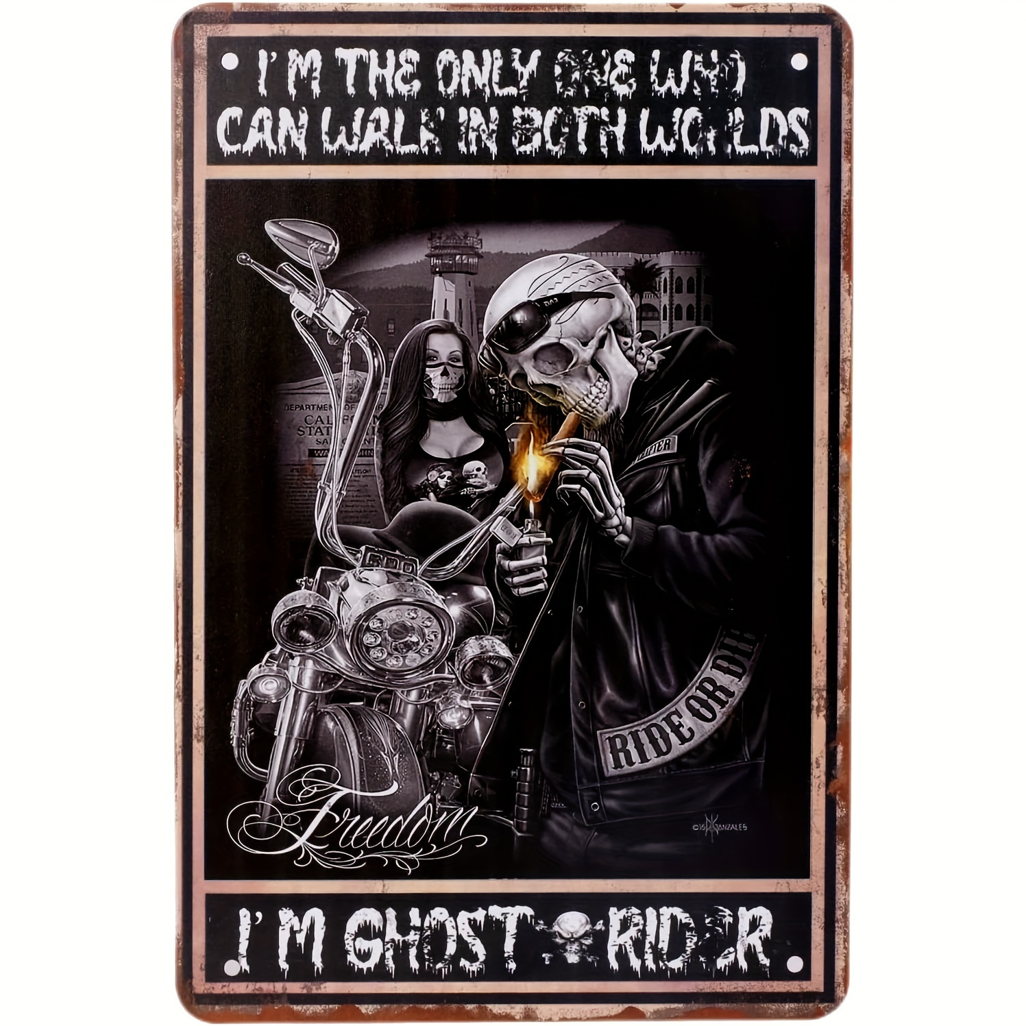 1pc, DIY Tin Sign Ride Or Die Lovers Motorcycle Skull Vintage Iron Painting  Metal Plate Novelty (12in*8in/30cm*20cm), Vintage Plaque Decor, Wall Art D