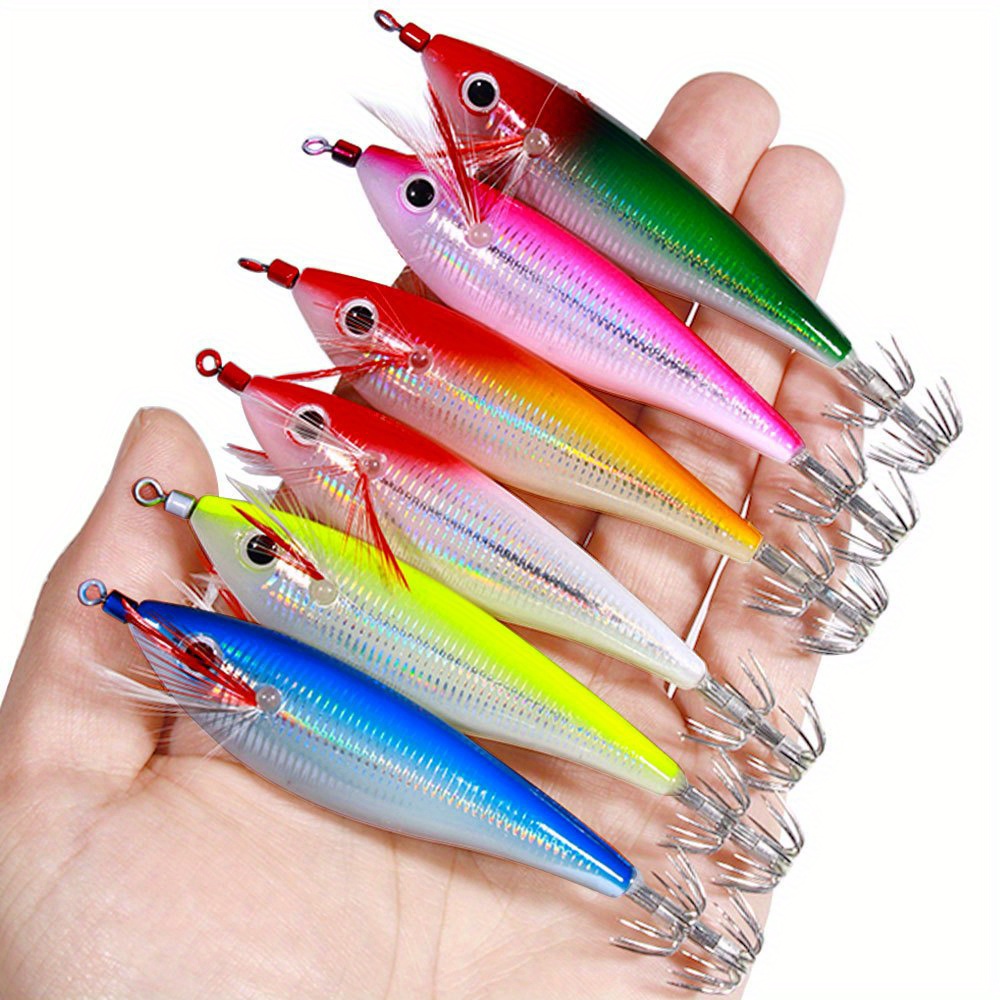  Squid Jigs - Señuelos de pesca de calamar brillantes para agua  salada, 10 señuelos de gamba, kit de señuelos de pesca artificiales  luminosos para pulpo, sepia (2.5#-10 piezas) : Deportes y