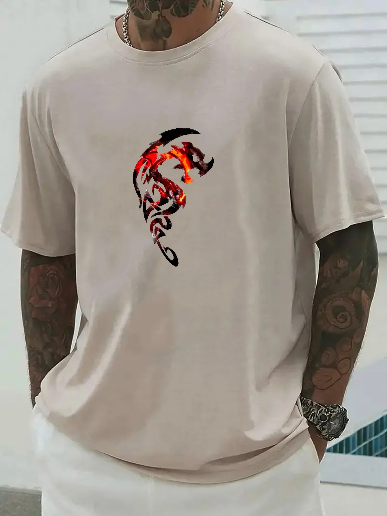 Men's T-shirt Cotton Blend Short Sleeve Koi Fish Print Casual Tee Tops  Summer