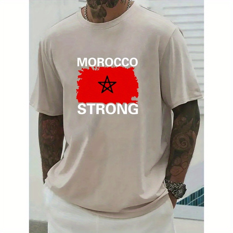 

'morocco Strong' Print T Shirt, Tees For Men, Casual Short Sleeve T-shirt For Summer