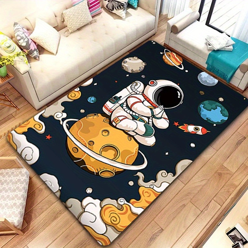 Flannel Cartoon Astronaut Pattern Area Rug Large Anti slip - Temu