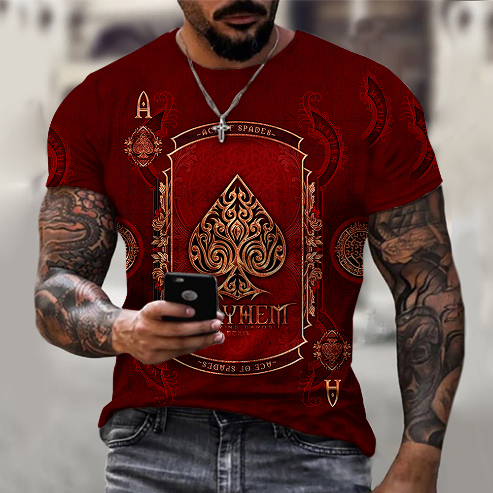 

Retro Ace Of Spades Print, Men's Graphic Design Crew Neck Active T-shirt, Casual Comfy Tees Tshirts For Summer, Men's Clothing Tops For Daily Gym Workout Running
