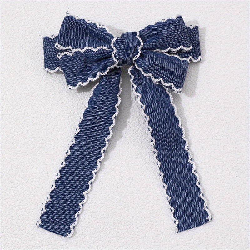 elegant denim bow hair clip wavy edge chic fabric barrette