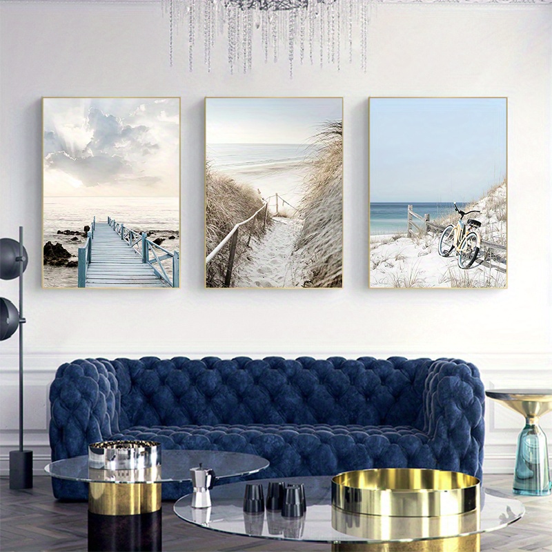 1pc Framed Coastal Canvas Print Poster Beach Seashell Canvas Wall