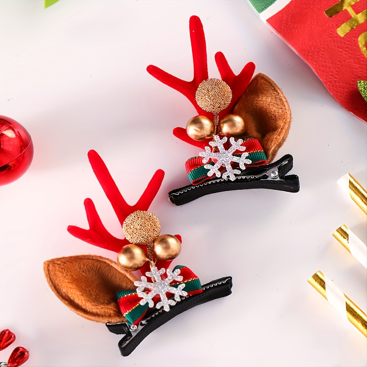 2pcs Christmas Hair Clip Cute Reindeer Antlers Hair Clips, Bobby Pins, Hairpins Christmas Hair Accessories for Girls Women,Bows,Temu