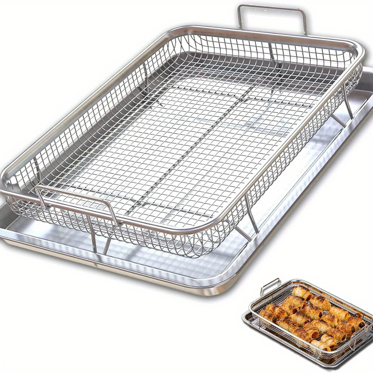1pc Baking Tray Oil Frying Baking Pan Grill Crispy Mesh For Oven Air Fryer  BBQ Stainless Steel Copper Non-stick Chips Basket
