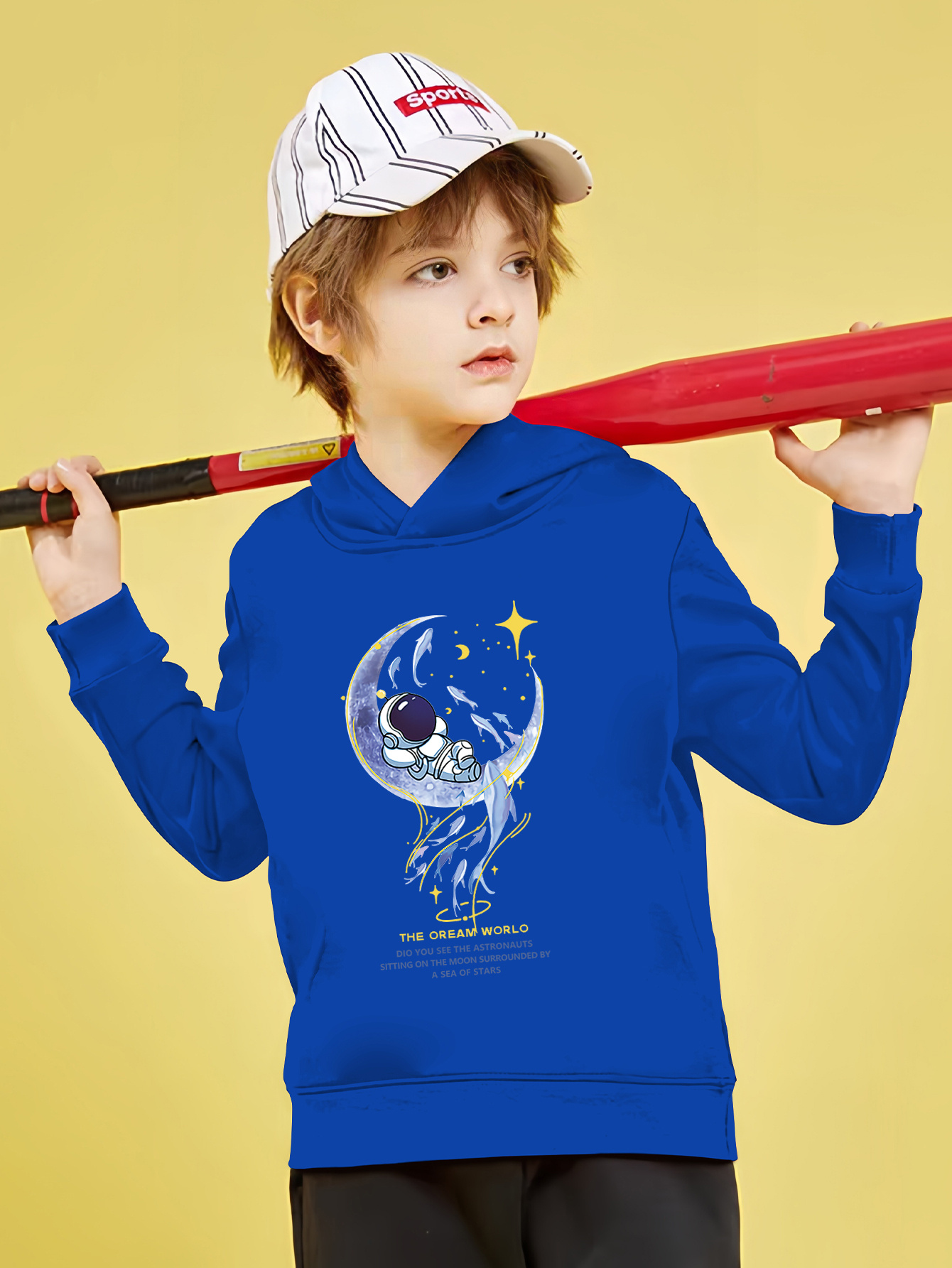 Space Astronaut Lying Moon Print Boys Casual Pullover Long Temu