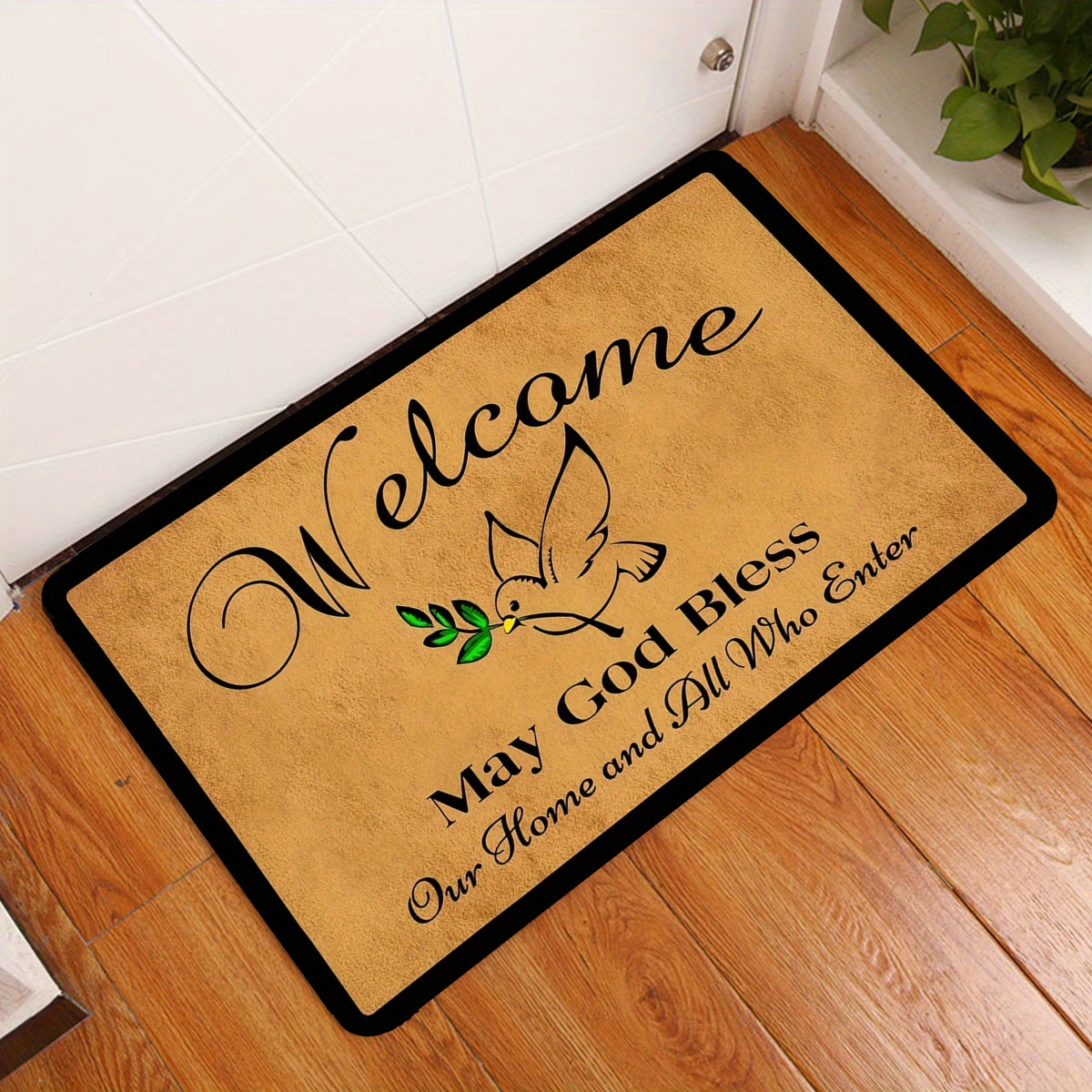 Tapete de puerta marrón en blanco en el piso de la casa tapete de  bienvenida con espacio de copia para su texto mock up de felpudo alfombra  en la entrada para limpiar