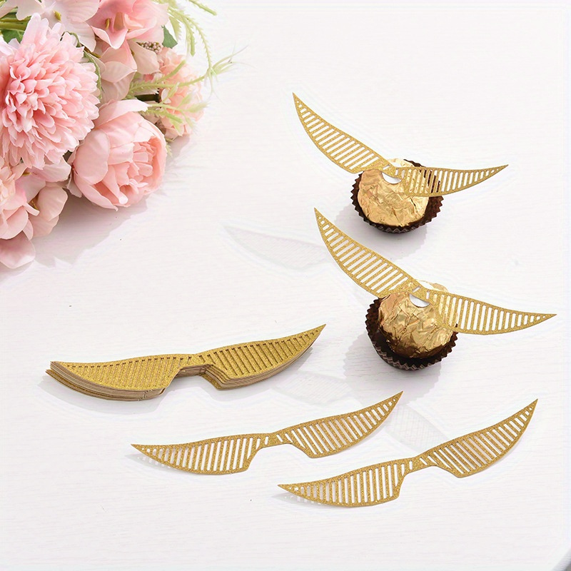 50Pcs Wings Chocolate Cake Party Gold Decoration Wizard Topper