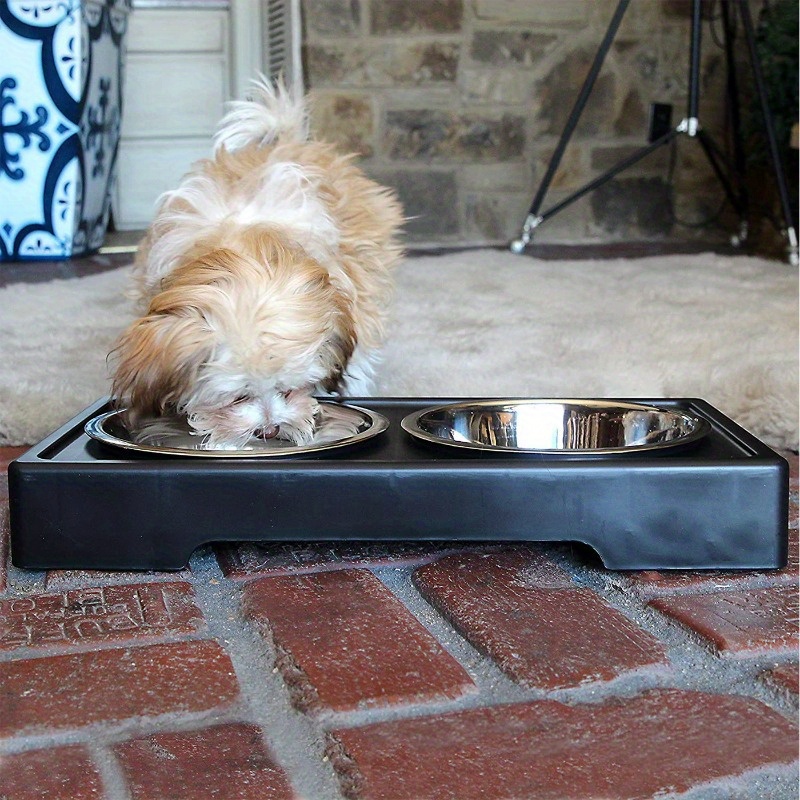 Elevated Slow Feeder Dog Double Bowls Stand 4 Adjustable Height