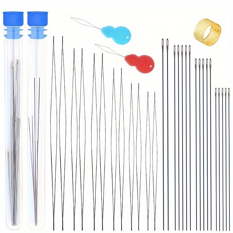 

34pcs Bead Needles Center Opening Curved Bead Needles Set With Straight Beaded Needles Threaded Ferrule Diy Jewelry Making Tools