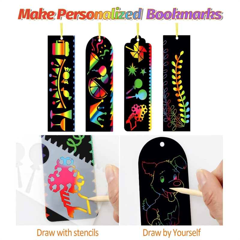 Bookmark Arts and Craft Kit, Makes 4 Personalized Coloring Bookmarks for  Kids, Birthday Gift and Stocking Stuffer Present for Child 