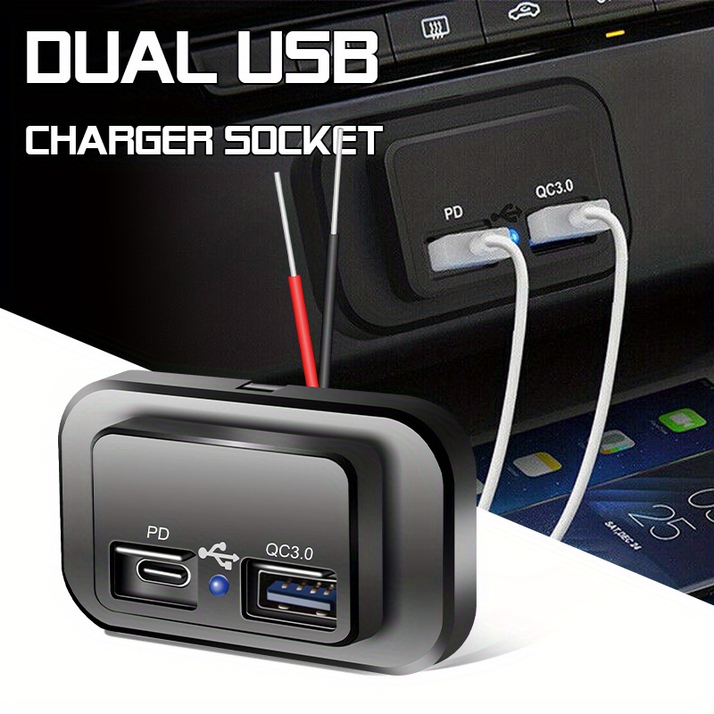 Double Prise De Chargeur De Voiture USB, Prise USB éTanche 12V / 24V QC 3.0  avec Kit De Bricolage à Interrupteur Tactile pour Voiture, Voiturette De