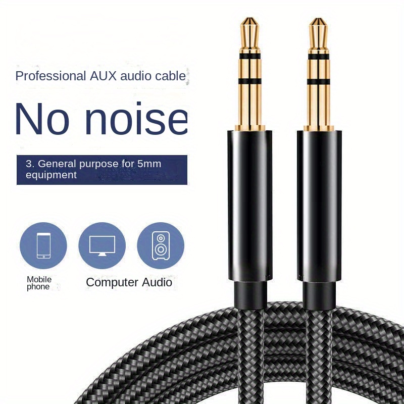 Cable auxiliar de 3 pies, cable de audio de 0.138 in macho a macho estéreo  de alta fidelidad de nailon trenzado aux a aux 1/8 cable para auriculares