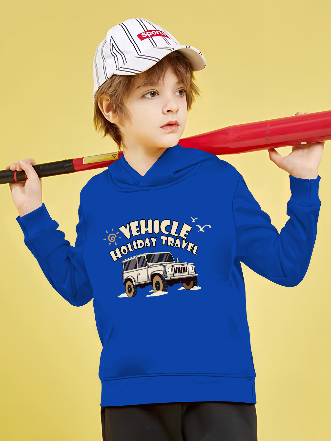 Kid Boy Vehicle Print Hooded Sweatshirt