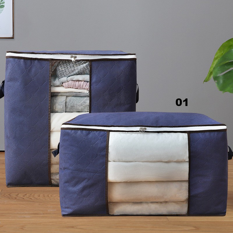 1pc Foldable Fabric Clothes Storage Bag,Household Blue Blanket Storage Bag  With Zipper