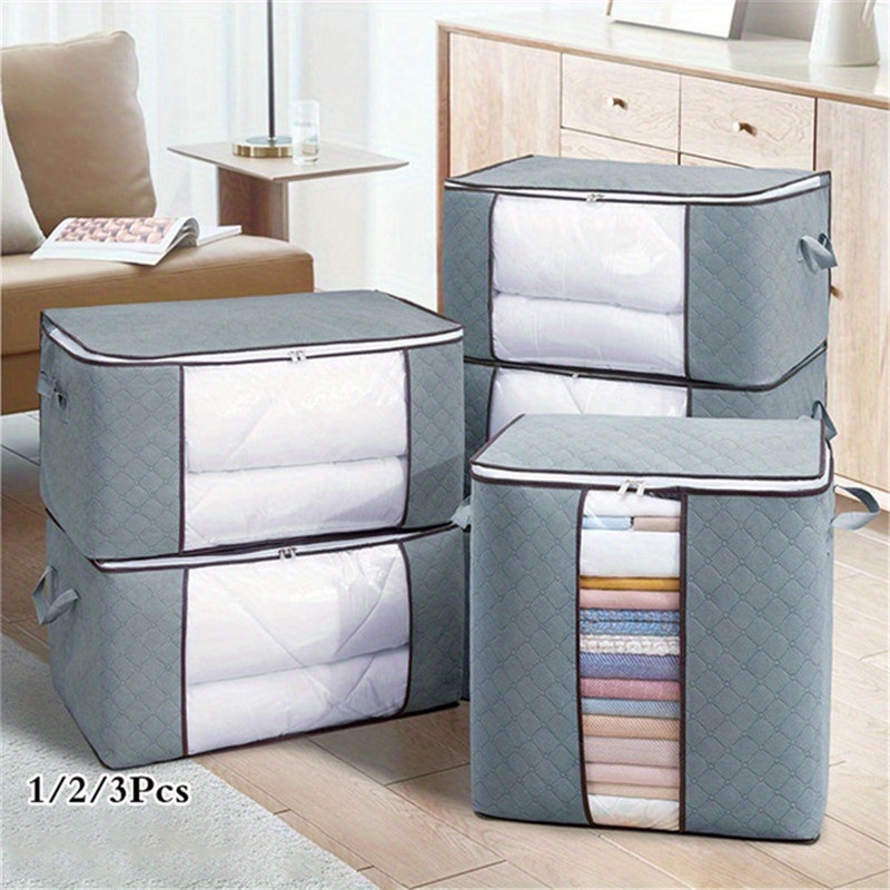 extra large foldable storage bag for clothes comforters blankets   thick fabric with reinforced handles sturdy zipper clear viewing window details 9