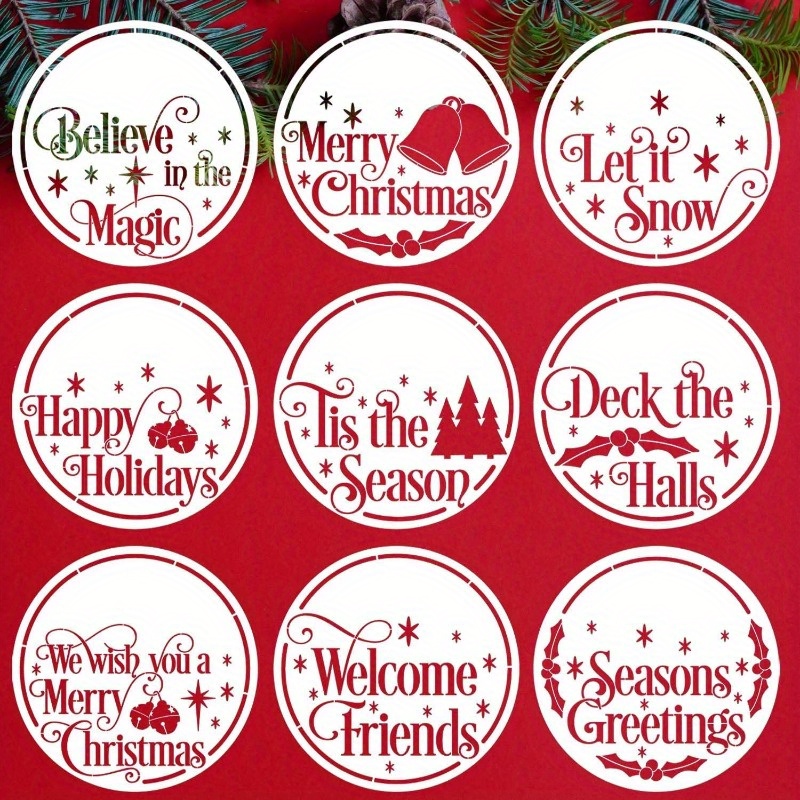 Christmas Stencils for Painting on Wood Large Xmas Merry Christmas Stencil  Reusable for Paint Crafts Wall Porch Sign Glass Fabric Door (12 Christmas