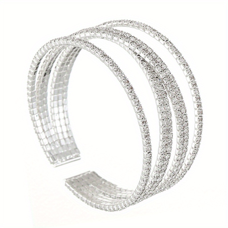 Rhinestone Steel Wide Bracelet Layer Cross Elastic Large Bracelet