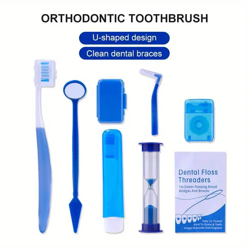 8pcs set orthodontic dental care kit braces toothbrushe dental mirror interdental brush and more with carrying case box details 4
