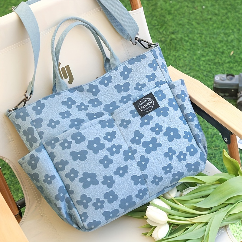 Classic Flowers Print Shoulder Bag, Stylish Large Capacity Handbag,  Portable Zipper Storage Bag - Temu