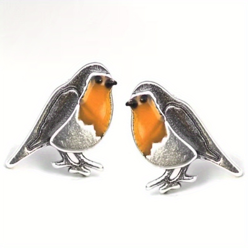 Robin Bird Drop Hook Earrings in Sterling Silver, Silver Animal