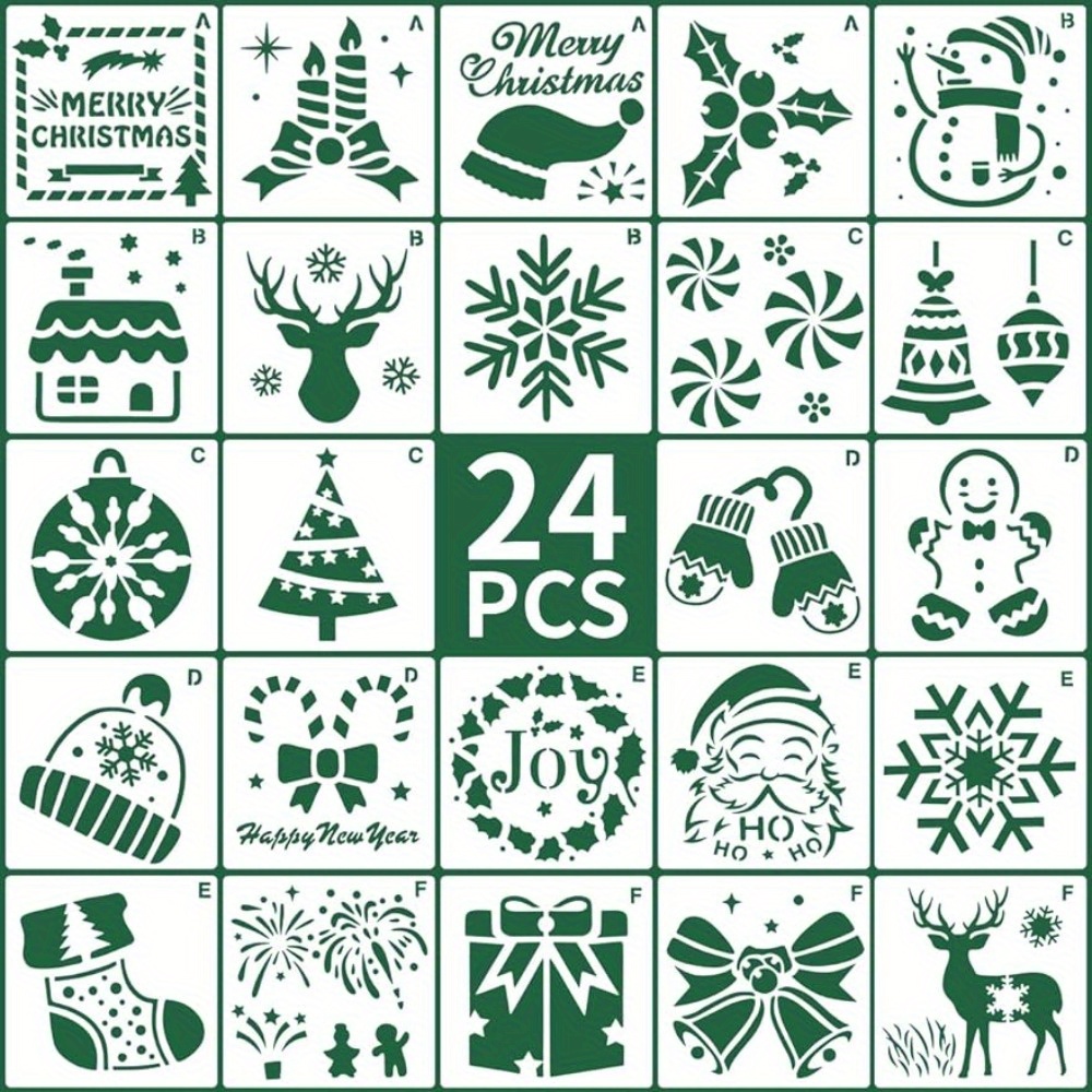 24 Pcs Stencils, FGSAEOR Christmas Stencils for Painting on Wood Reusable 3  inch Small Christmas Stencil Set Santa Claus Tree Snowflakes Snowman for