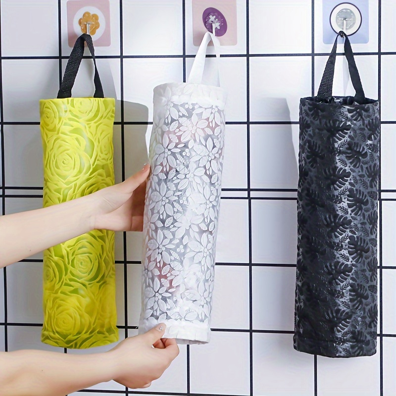 Grocery Bags Holder Organizer Trash Bag Hanging Storage Mesh Dispenser  Kitchen Reusable Garbage Bag Wall Mount