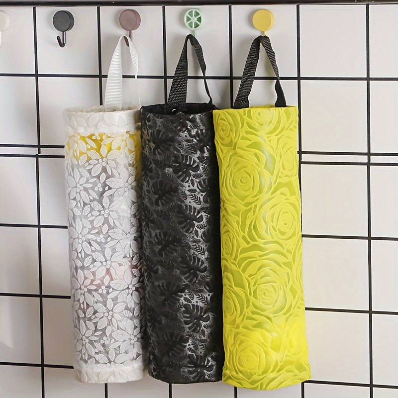 Grocery Bags Holder Organizer Trash Bag Hanging Storage Mesh Dispenser  Kitchen Reusable Garbage Bag Wall Mount