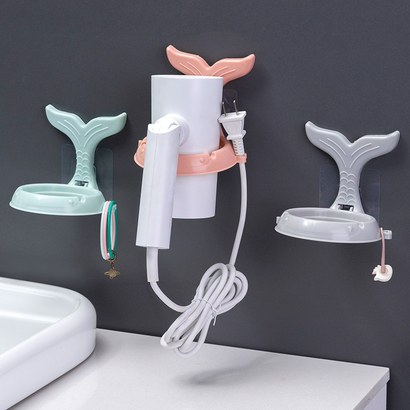 1pc Wall Mounted Plastic Storage Rack, Multifunctional Hair Dryer